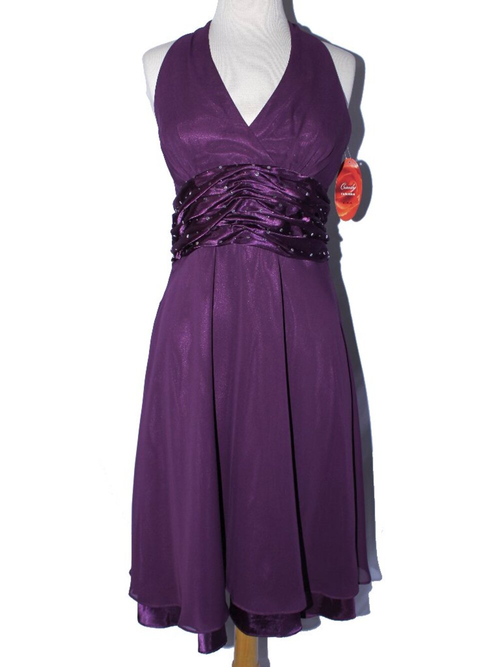 Cindy #1118 Chiffon Halter Special Occasion Dress-Size 2X- PLUM-NEW